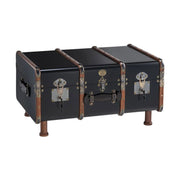 Századfordulós utazóláda stílusban készült, fekete és mahagóni színű dohányzóasztal lábakon.