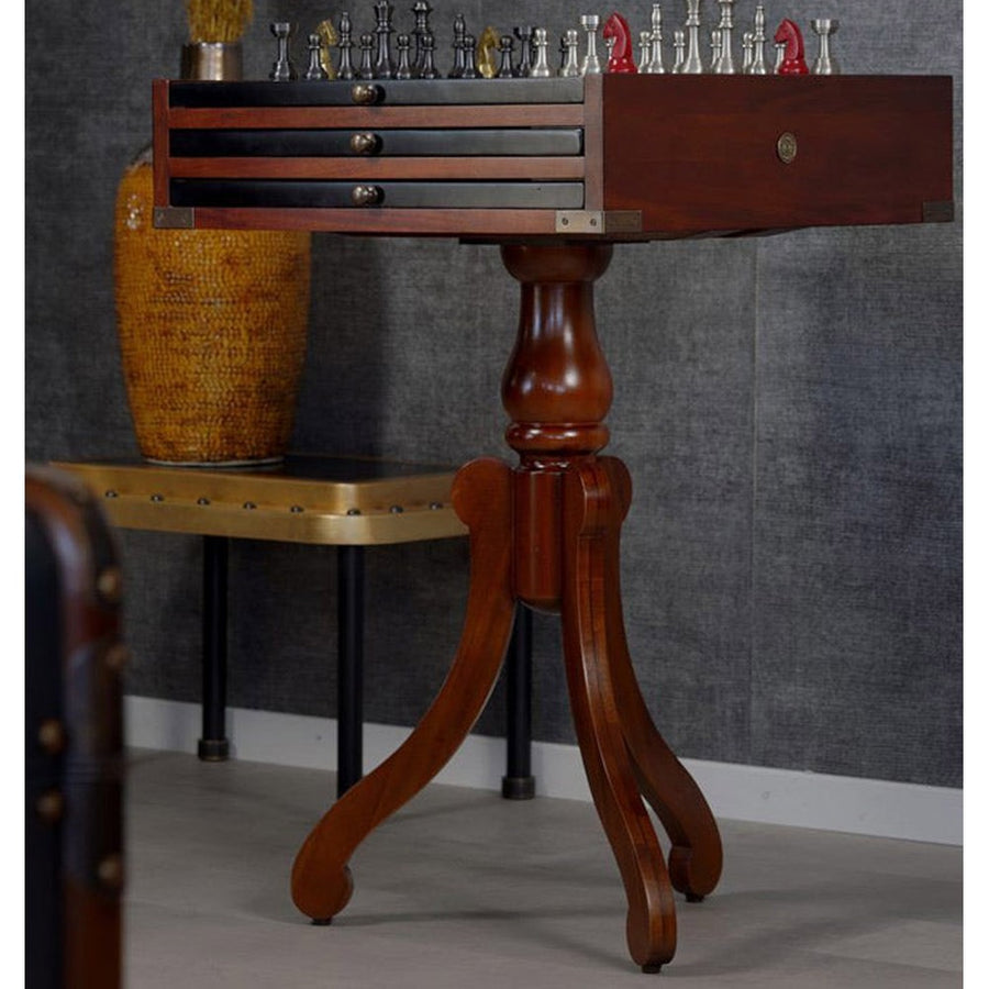 Többfunkciós cseresznyefa játékasztal, lerakóasztal cserélhető játéktábla-lapokkal.