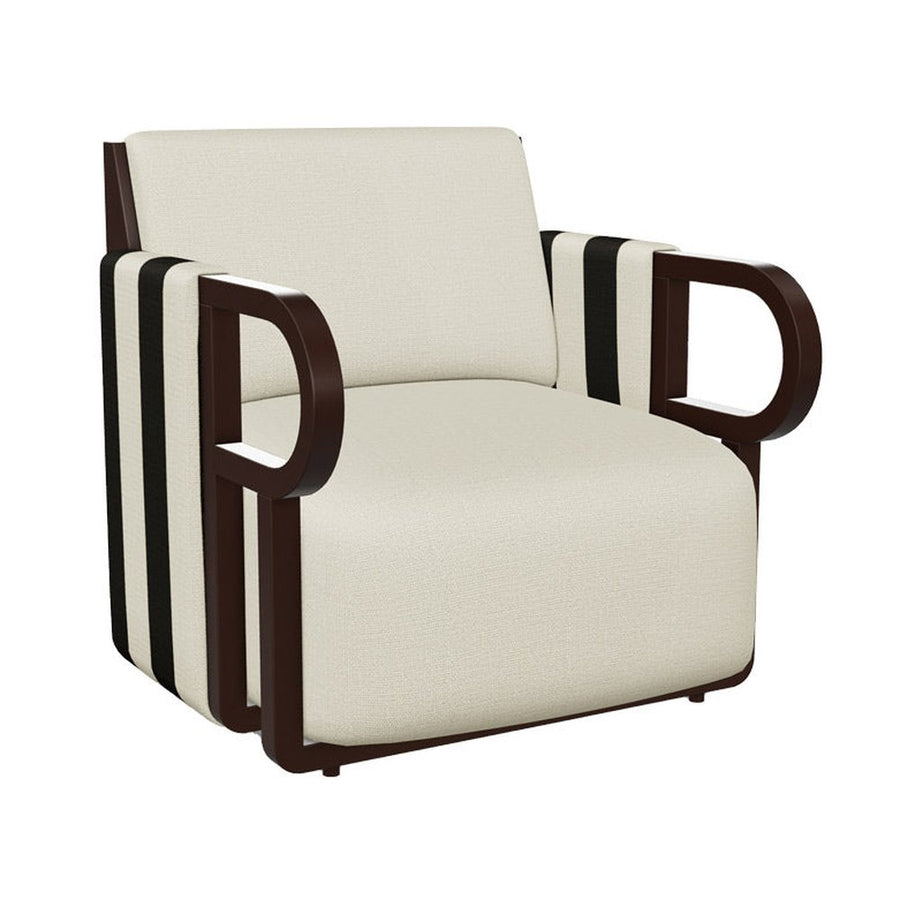 Kőrisfából készült, századközepi modern stílusú, design fotel fekete és fehér sávozott kárpitozással