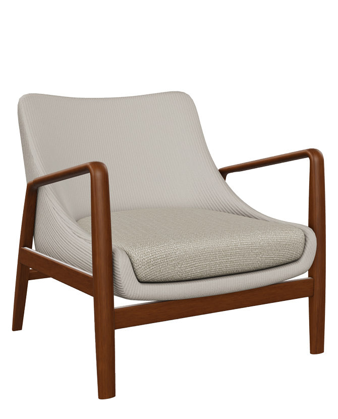 Kőrisfából készült, századközepi modern stílusú, design fotel világosszürke kárpitozással.