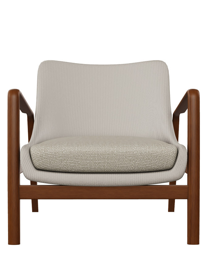 Kőrisfából készült, századközepi modern stílusú, design fotel világosszürke kárpitozással
