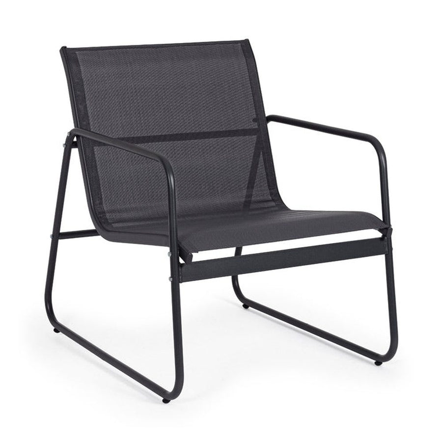 A kortárs stílusú, szénfekete színű fém kerti bútor szett szék eleme.