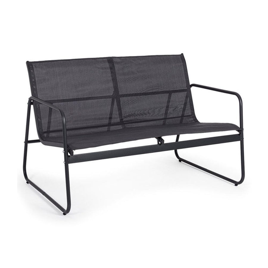 A kortárs stílusú, szénfekete színű fém kerti bútor szett kanapé eleme.