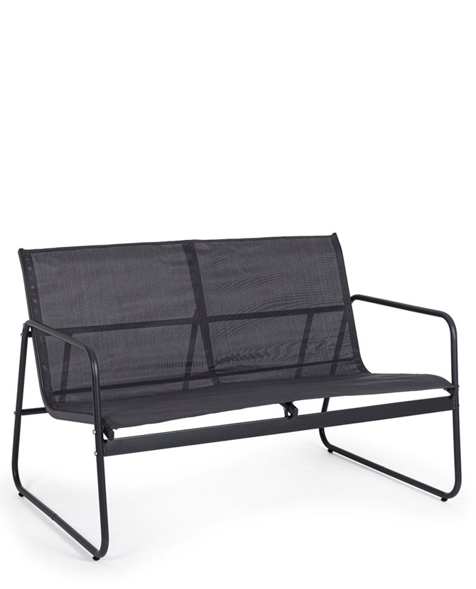 A kortárs stílusú, szénfekete színű fém kerti bútor szett kanapé eleme.