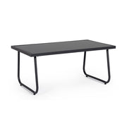 A kortárs stílusú, szénfekete színű fém kerti bútor szett dohányzóasztal eleme.