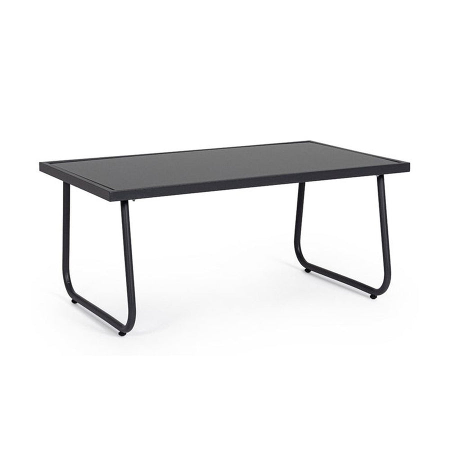 A kortárs stílusú, szénfekete színű fém kerti bútor szett dohányzóasztal eleme.