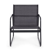 A kortárs stílusú, szénfekete színű fém kerti bútor szett szék eleme.