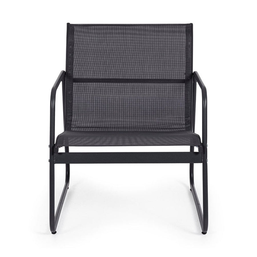 A kortárs stílusú, szénfekete színű fém kerti bútor szett szék eleme.