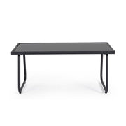 A kortárs stílusú, szénfekete színű fém kerti bútor szett dohányzóasztal eleme.