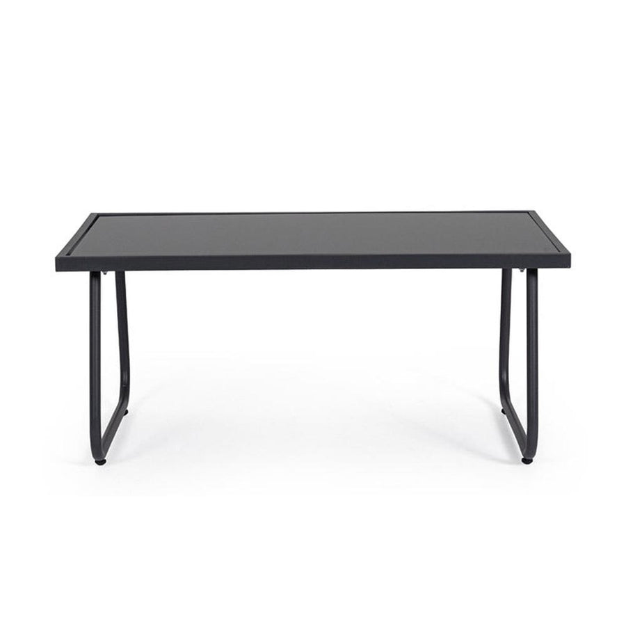 A kortárs stílusú, szénfekete színű fém kerti bútor szett dohányzóasztal eleme.