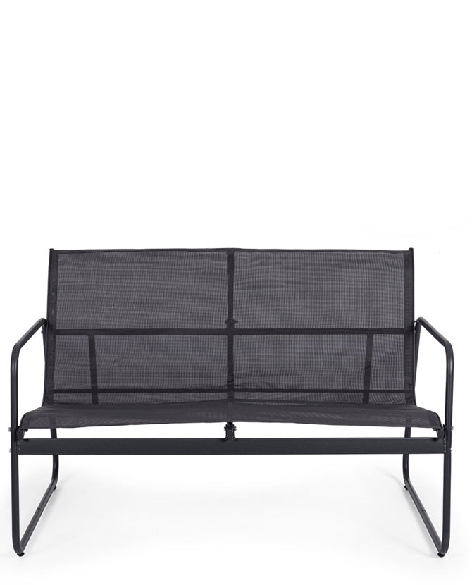 A kortárs stílusú, szénfekete színű fém kerti bútor szett kanapé eleme.