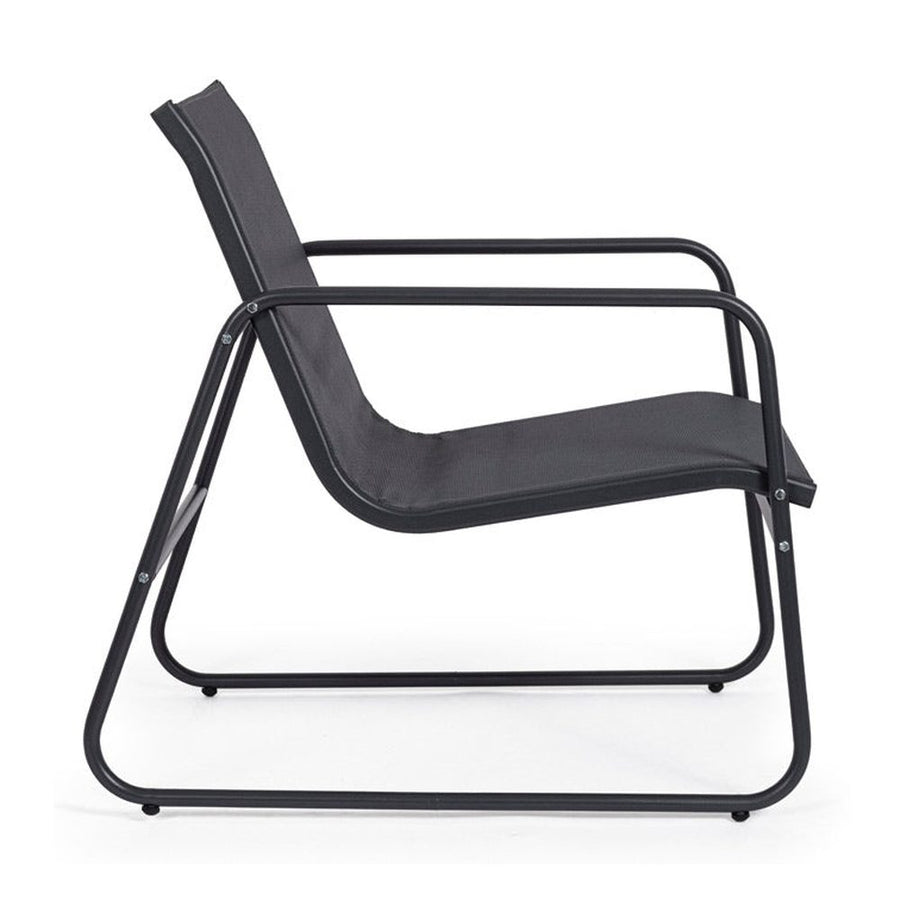 A kortárs stílusú, szénfekete színű fém kerti bútor szett szék eleme.