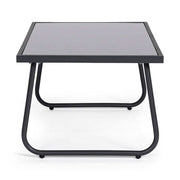 A kortárs stílusú, szénfekete színű fém kerti bútor szett dohányzóasztal eleme.