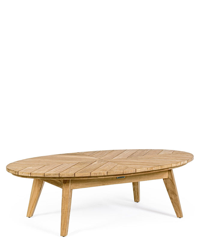 Prémium kategóriás, ovális alakú, design teakfa dohányzóasztal