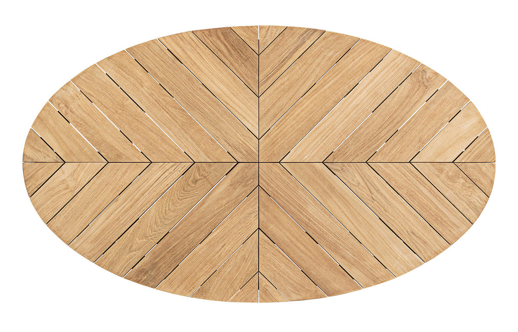 A teakfa dohányzóasztalt felapját alkotó elemek gyönyörű mintázata.