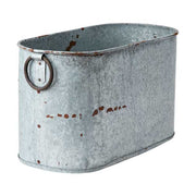 Vidék, country stílusú, óriás méretű, 50 és 60 cm hosszú, antikolt patinás felületű füles bádogkaspó szett