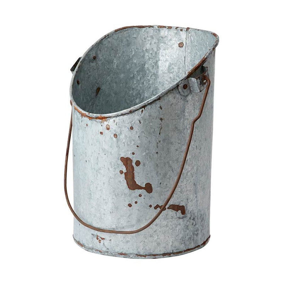 Kétdarabos, vidéki stílusú, szürke színű bádogkaspó szett.