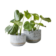 2 db-os szürke színű, bordázott bádogkaspó szett.