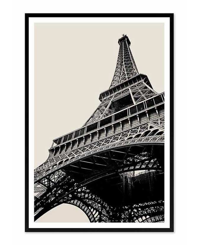 Eiffel-torony vászonra nyomtatott fotóprintje fekete színű fa képkeretben