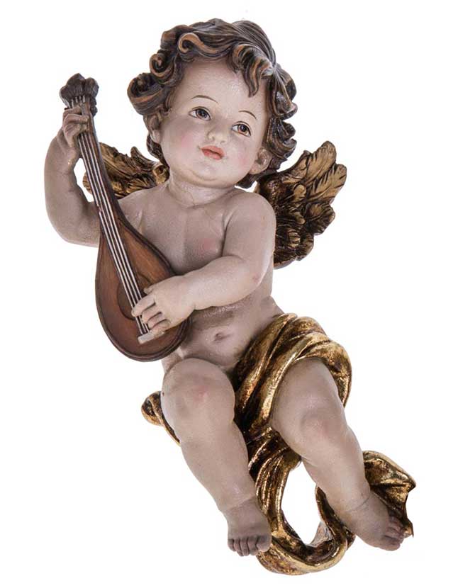 Prémium kategóriás, barokk stílusú, 34 cm magas, falra függeszthető lanton játszó angyal figura