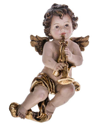 Barokk stílusú, 34 cm magas, falra függeszthető harsonás angyal figura