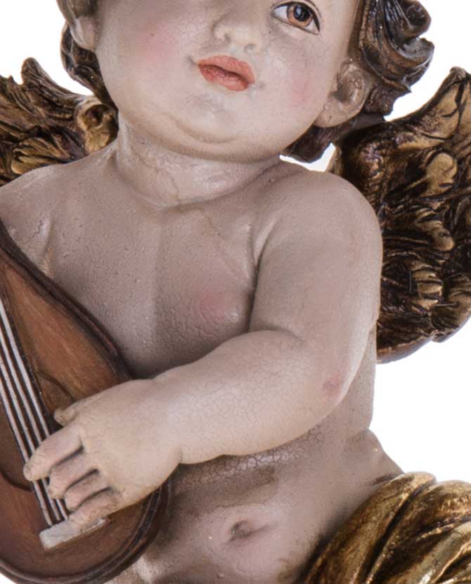 Prémium kategóriás, barokk stílusú, 34 cm magas, falra függeszthető lanton játszó angyal figura közeli képe