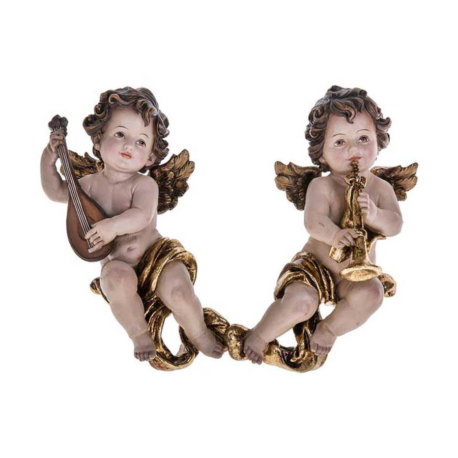 Harsonás és lanton játszó barokk stílusú karácsonyi angyal figurák