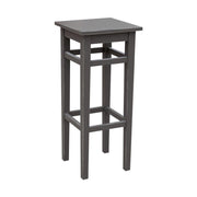 Fenyőfa hokedli-szerű bárszék magasított lábakkal. Színe: antikolt szürke.