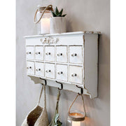 Provanszi stílusú, antik krémszínű fiókos szortírozó polc.