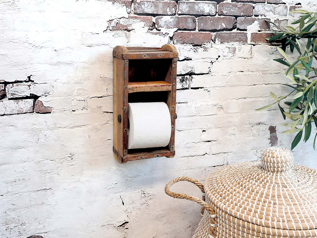 Vidéki stílusú, téglavető formájú, toalettpapír tartó fali polc