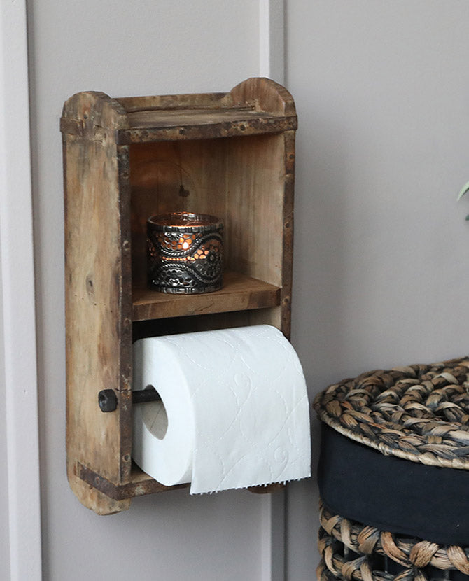 Vidéki stílusú, téglavető formájú, toalettpapír tartó fali polc