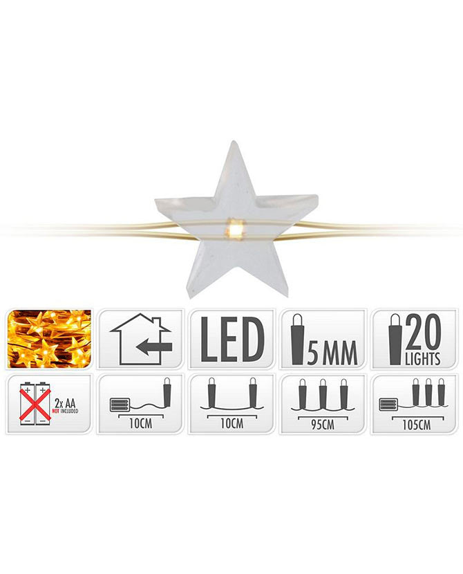 20 LED-es csillagos fényfüzér 100 cm "Harmatcsepp"