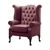 Vintage mályvaszínű bőrrel kárpitozott Chesterfield szárnyas fotel.