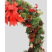 Vidéki stílusú, 180 cm hosszú karácsonyi fenyőgirland piros bogyókkal LED világítással.