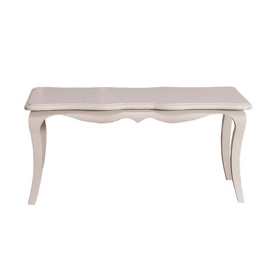 Shabby chic stílusú, antikolt fehér színű fenyőfa étkezőasztal.