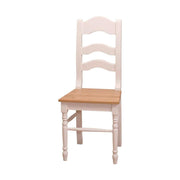 Törtfehér színű fenyőfa étkezőszék, natúr színű tölgyfa ülőlappal.