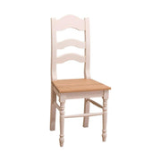 Törtfehér színű fenyőfa étkezőszék, natúr színű tölgyfa ülőlappal.