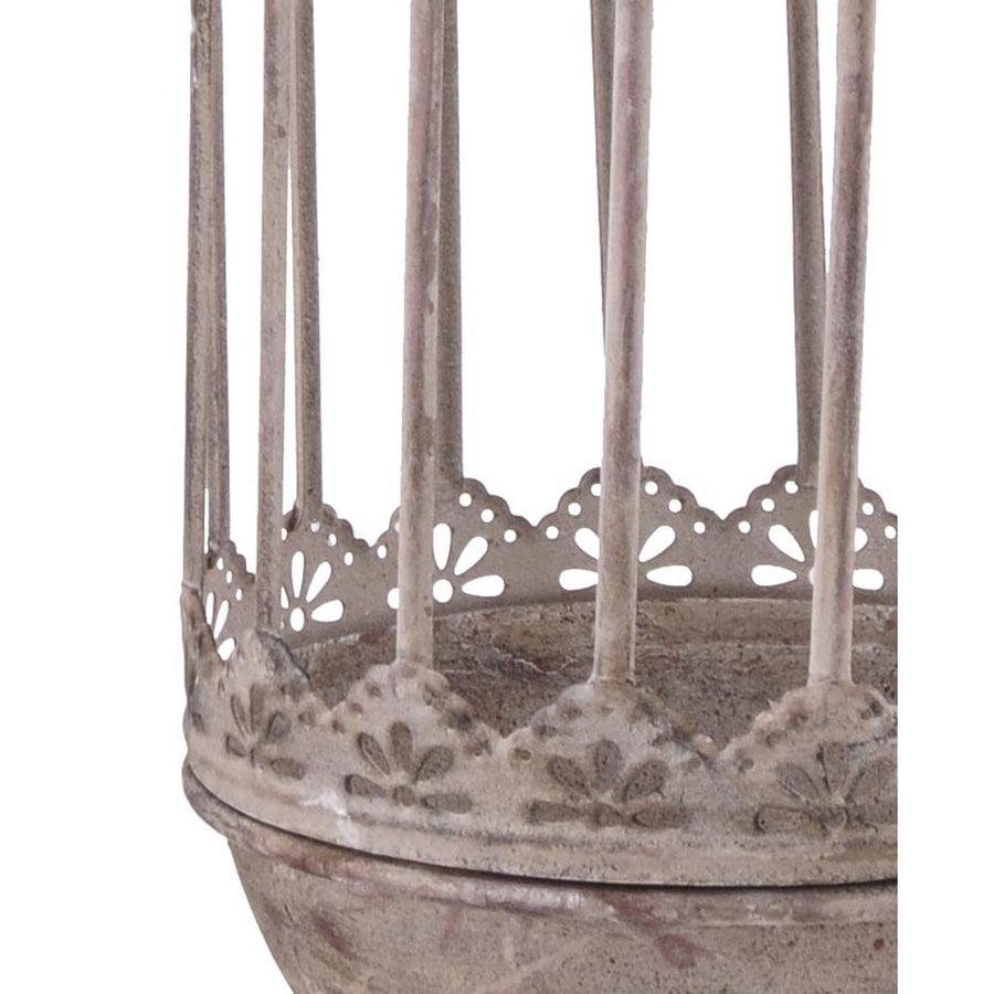 Patinázott felületű fémkaspó szett, melynek alakja a madárkalitkákat idézi 