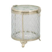 Fémcsipkével díszített üveg bonbonier.