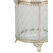 Fémcsipkével díszített üveg bonbonier.