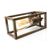 Industrial stílusú, antikolt sárgaréz színű falilámpa. Felülnézet.