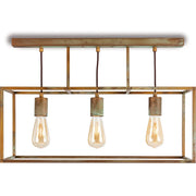 Industrial stílusú, antikolt sárgaréz színű, réz függeszték, három izzófoglalattal.