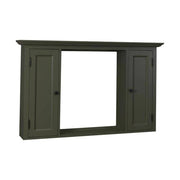 Sötétzöld színű fürdőszoba szekrény nagyméretű tükörrel.