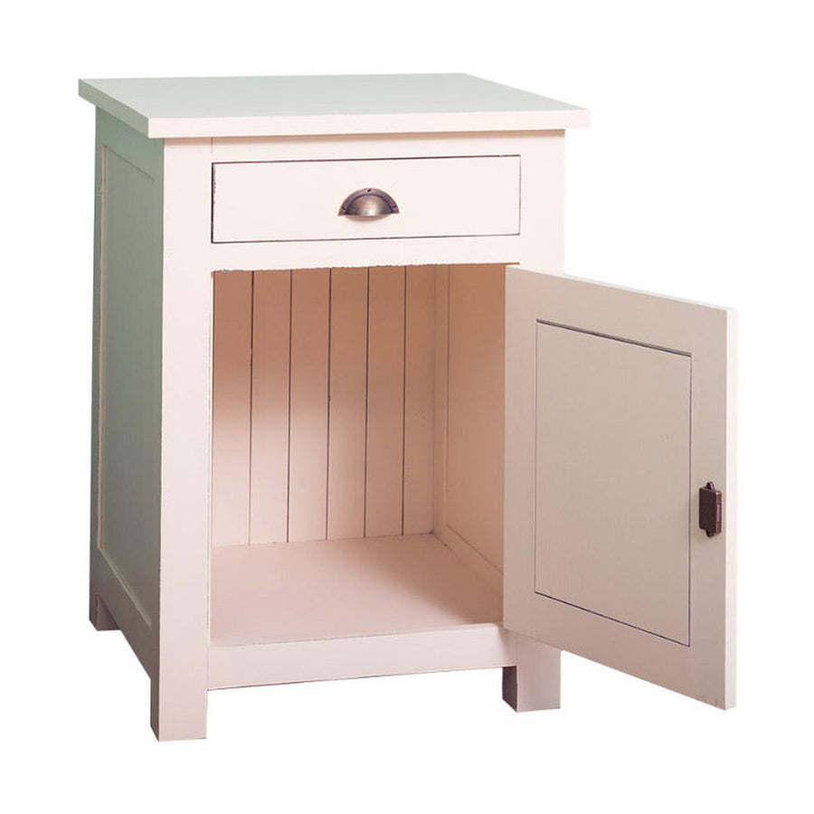 Tömör fenyőfa konyhaszekrény fiókkal, polcos tárólóval. Színe: antikolt fehér.