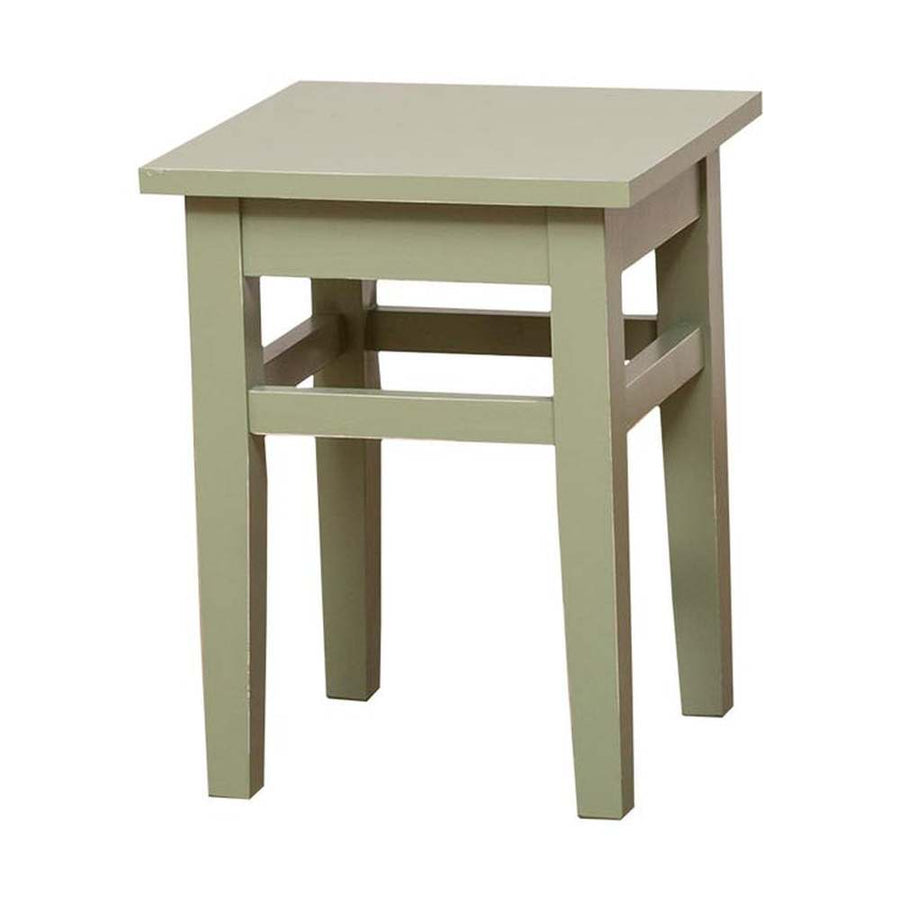 Olívazöld színű klasszikus kivitelezésű hokedli. 