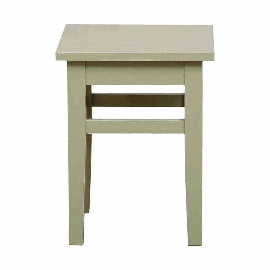 Olívazöld színű klasszikus kivitelezésű hokedli. 