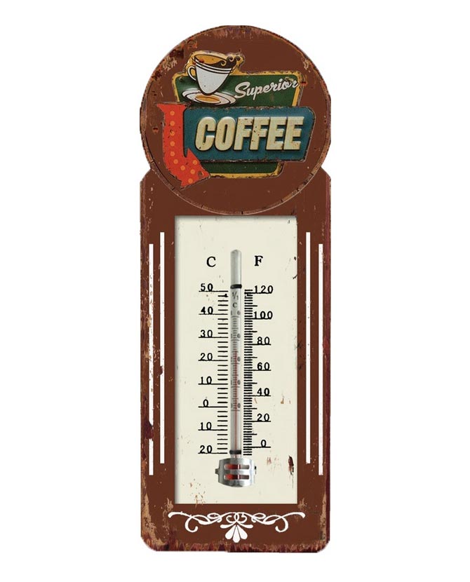 Dekoratív vintage hőmérő, coffee felirattal.