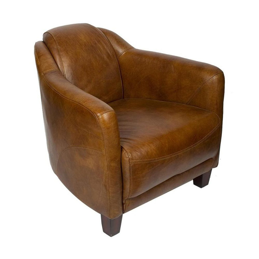 Vintage stílusú, whiskey-barna színű bőrrel kárpitozott bőrfotel.
