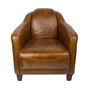 Vintage stílusú, whiskey-barna színű bőrrel kárpitozott bőrfotel.