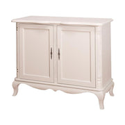 Shabby chic stílusú, fehér színű fenyőfa kisszekrény kétszárnyas ajtóval